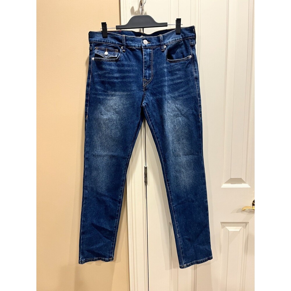 True Religion NEW Jeans 34x32 Dark Shivering Wash Rocco SN Flap Relaxed Skinny
